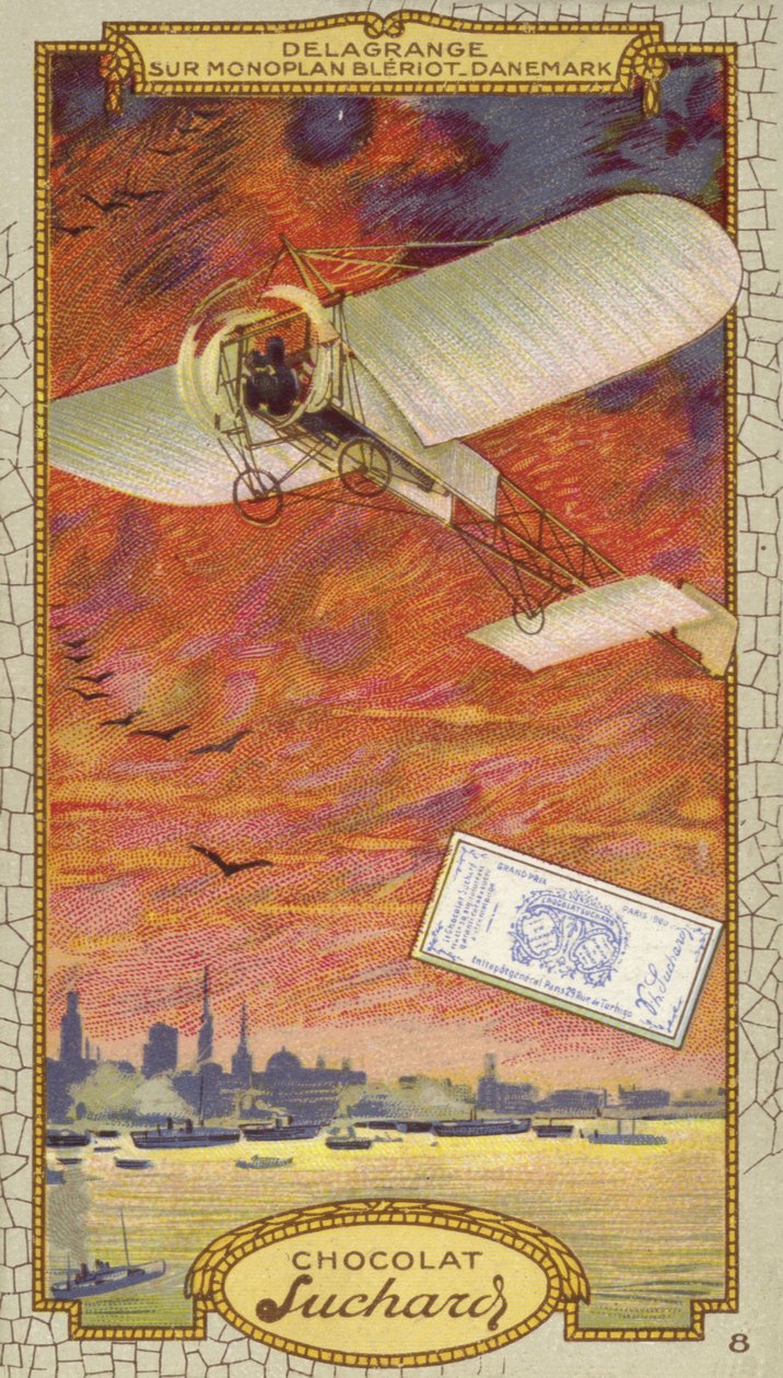 Leon Delagrange i et Bleriot-monofly, Danmark (chromolitho) af European School