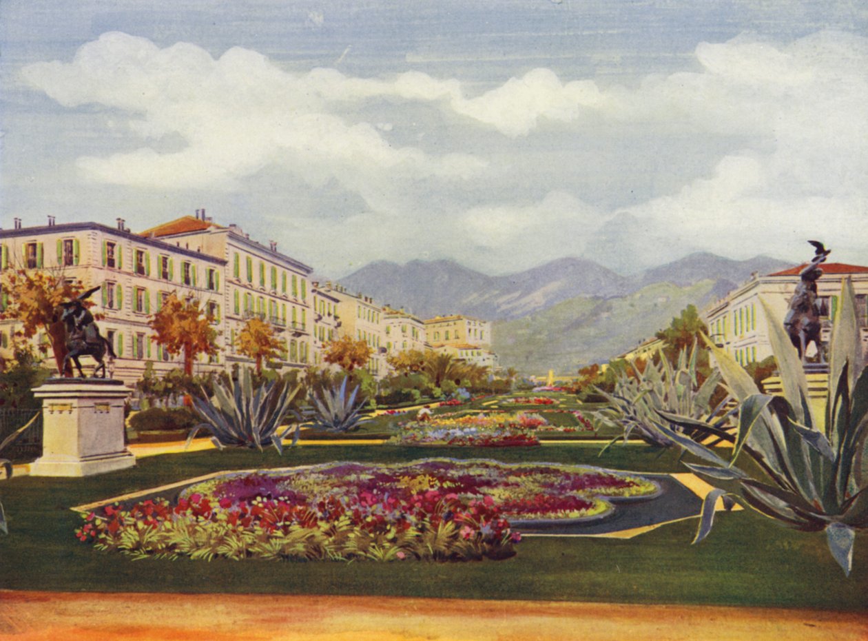 Menton, Le Jardin Public (farvelitografi) af European School