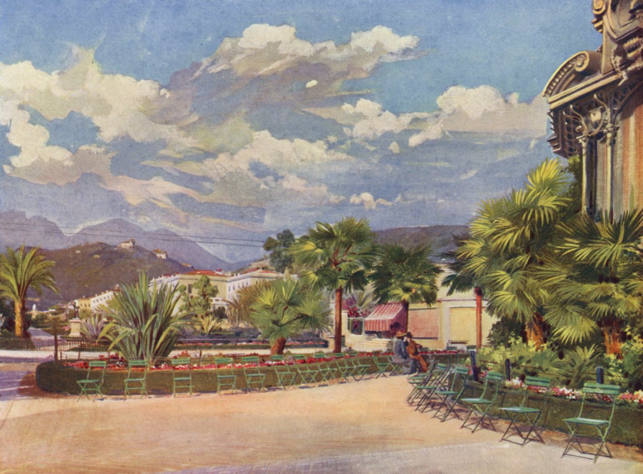 Menton, Musikkiosken og den nye have (farvelitografi) af European School