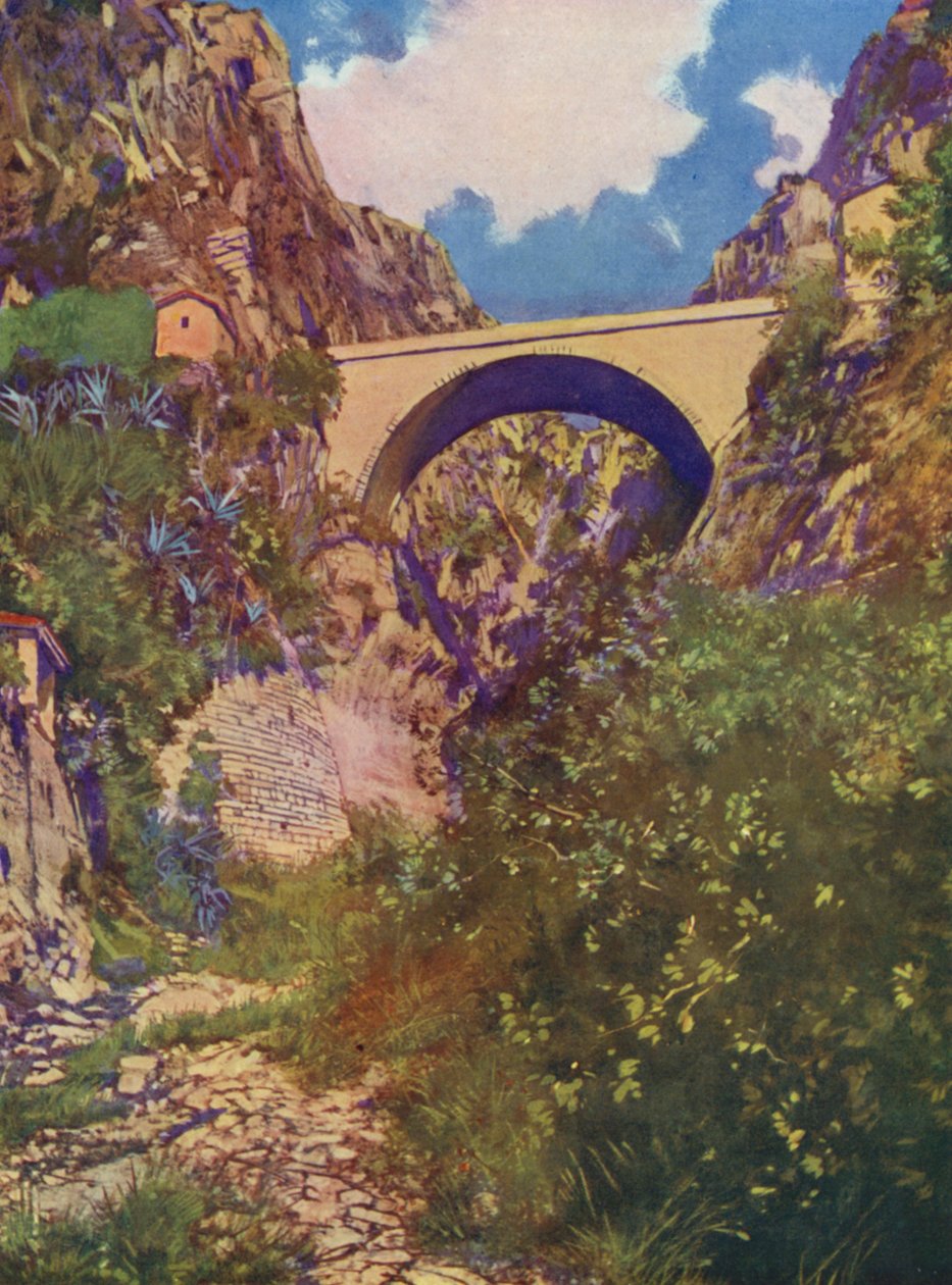 Menton, Le Pont St-Louis (farvelitografi) af European School