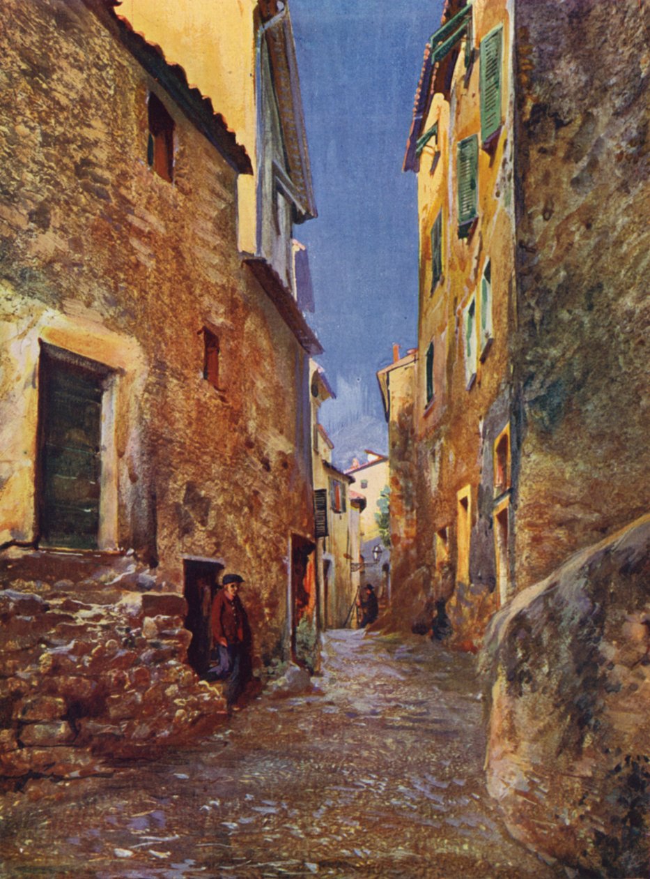Menton, Rue dans la Vieille Ville (farvelitografi) af European School