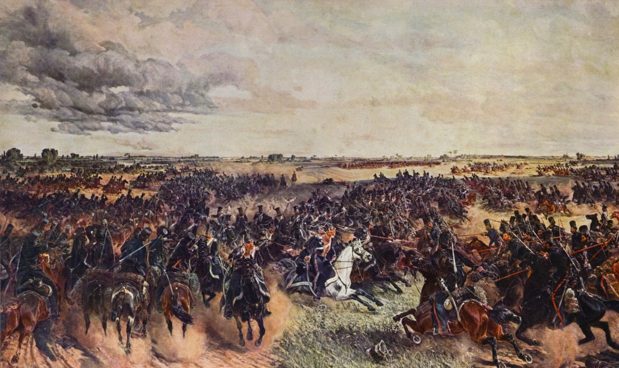 Napoleons tropper i kamp med Don-kosakkerne (farvelitografi) af European School