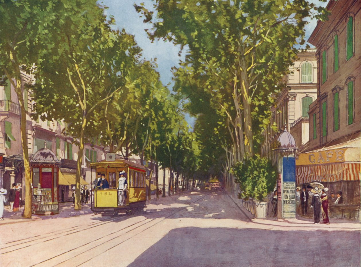 Nice, Avenue de la Gare (farvelitografi) af European School