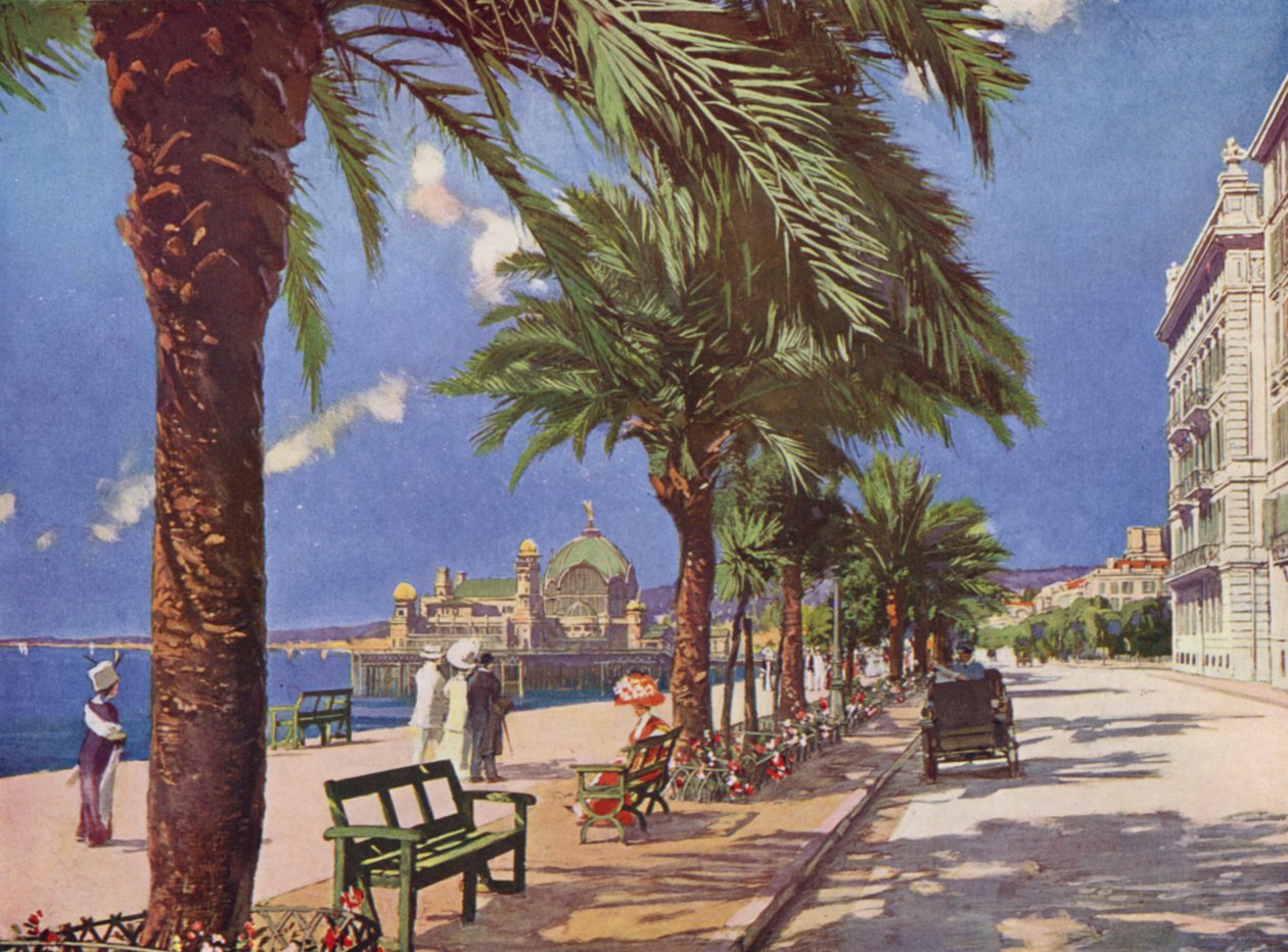 Nice, Promenade du Midi (farvelitografi) af European School