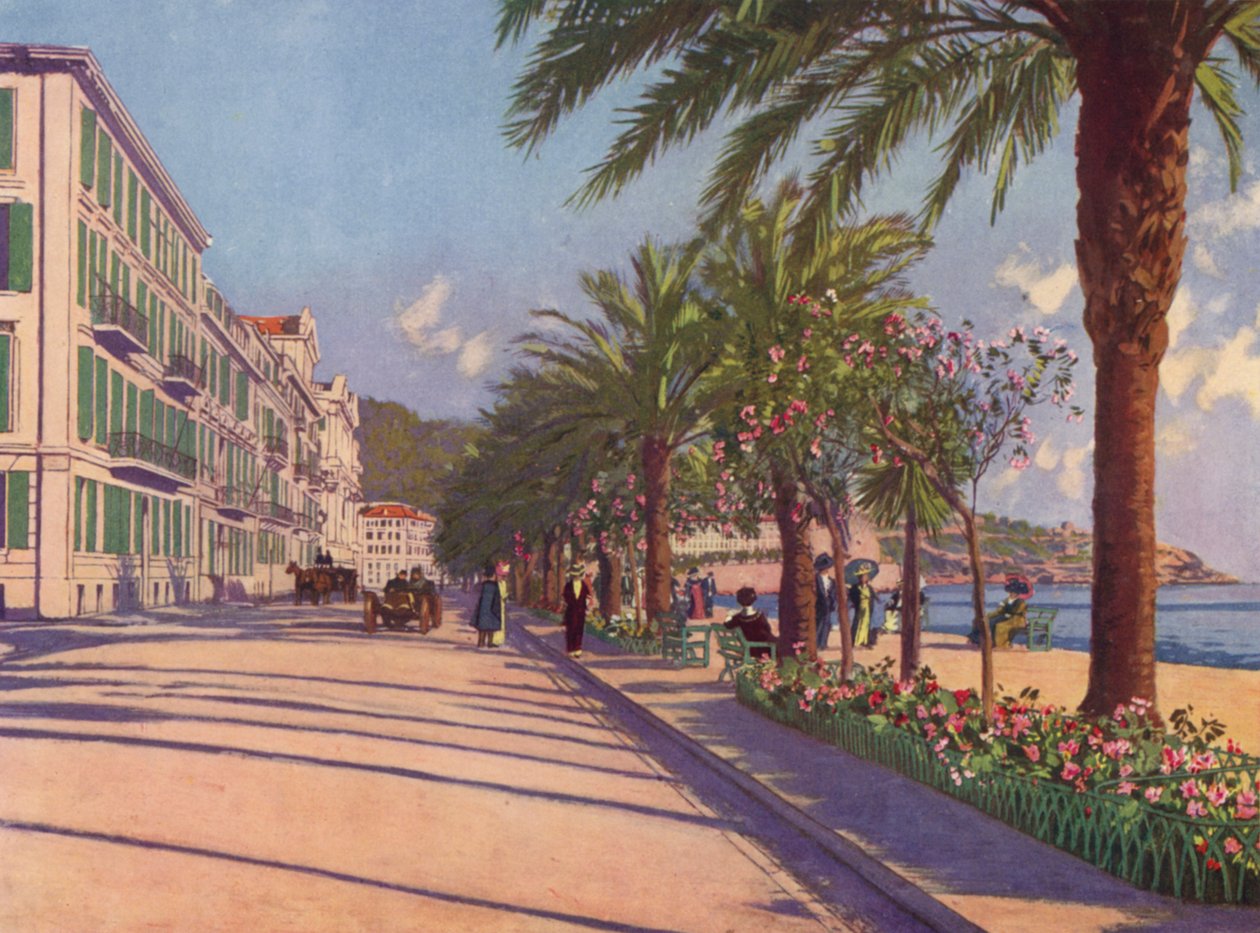 Nice, Promenade du Midi mod øst (farvelitografi) af European School