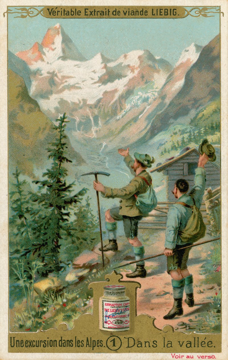 Scene fra en udflugt i Alperne: i dalen (chromolitho) af European School