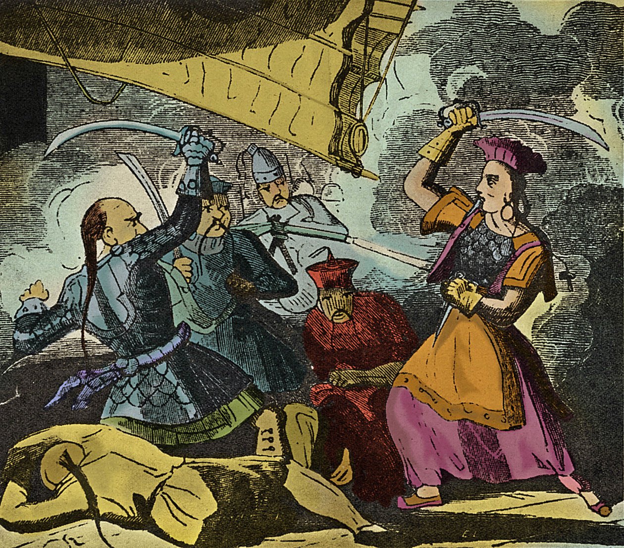 Shing Shi eller Ching Shih (død 1844). Kinesisk piratkvinde fra det 19. århundrede. Hun kommanderede en rigtig flåde, hvormed hun besejrede admiral Kwo Lang. af European School