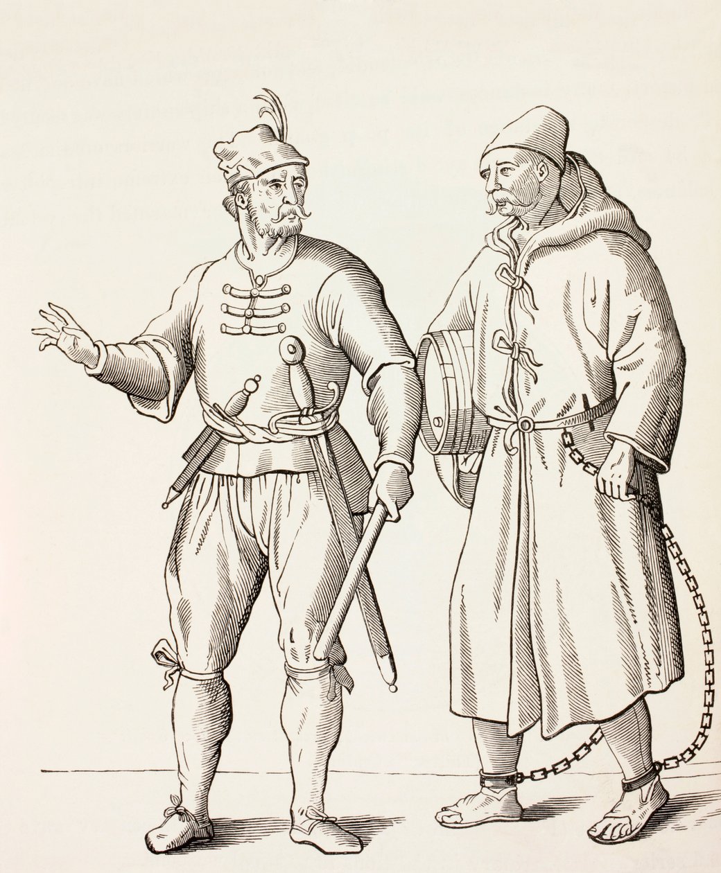 Sixteenth century Galley Soldier with a Galley Slave, c.1880dani af European School