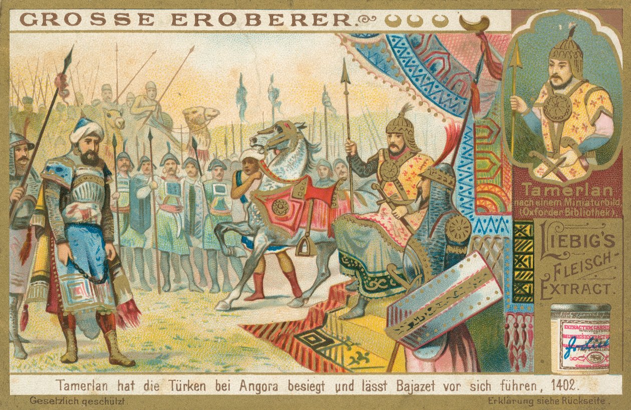 Tamburlaine besejrer Bajazeth, Liebig-kort, begyndelsen af det 20. århundrede (chromo) af European School
