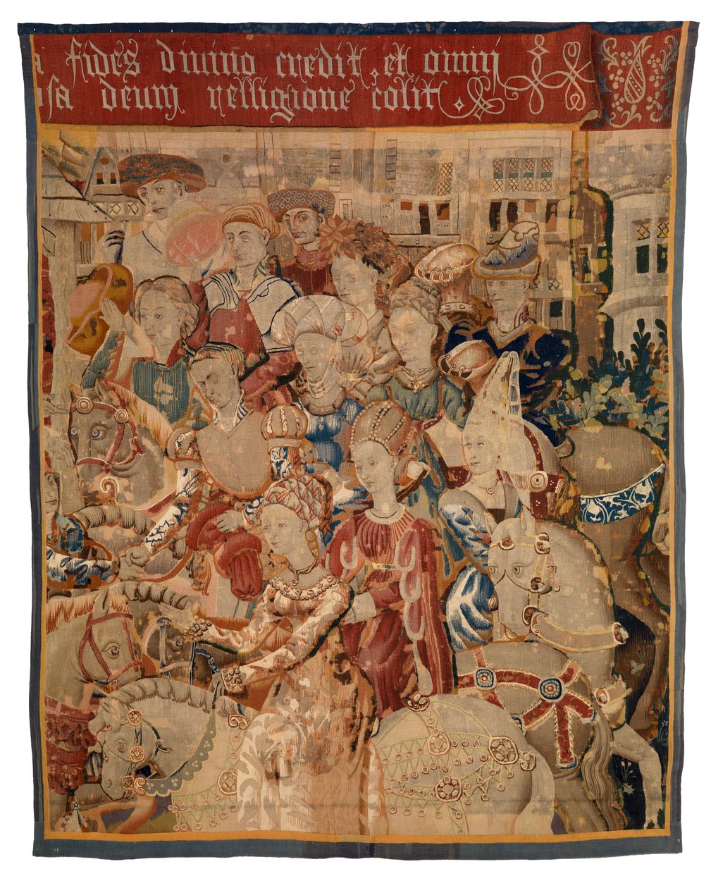 Gobelin fragment med damer og herrer til hest, eller Paris vender tilbage med Helen, eller The Return from the Campaign af European School
