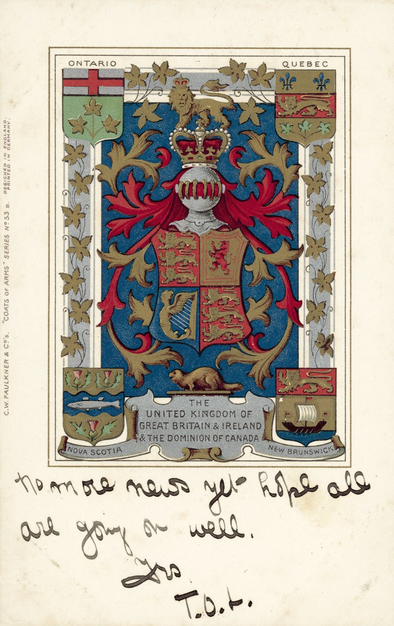 The United Kingdom of Great Britain and Ireland og The Dominion of Canada (farvelitografi) af European School