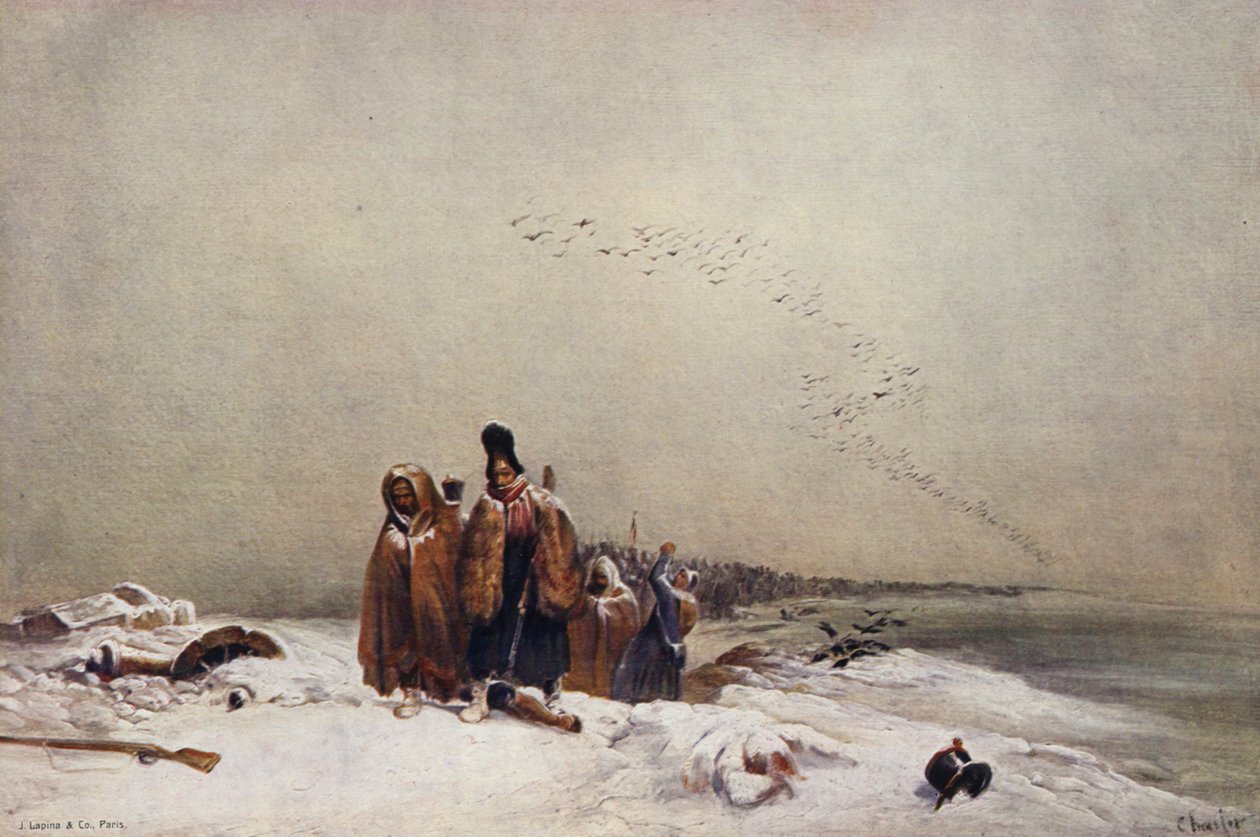 Ruslands tilbagetrækning (farvelitografi) af European School