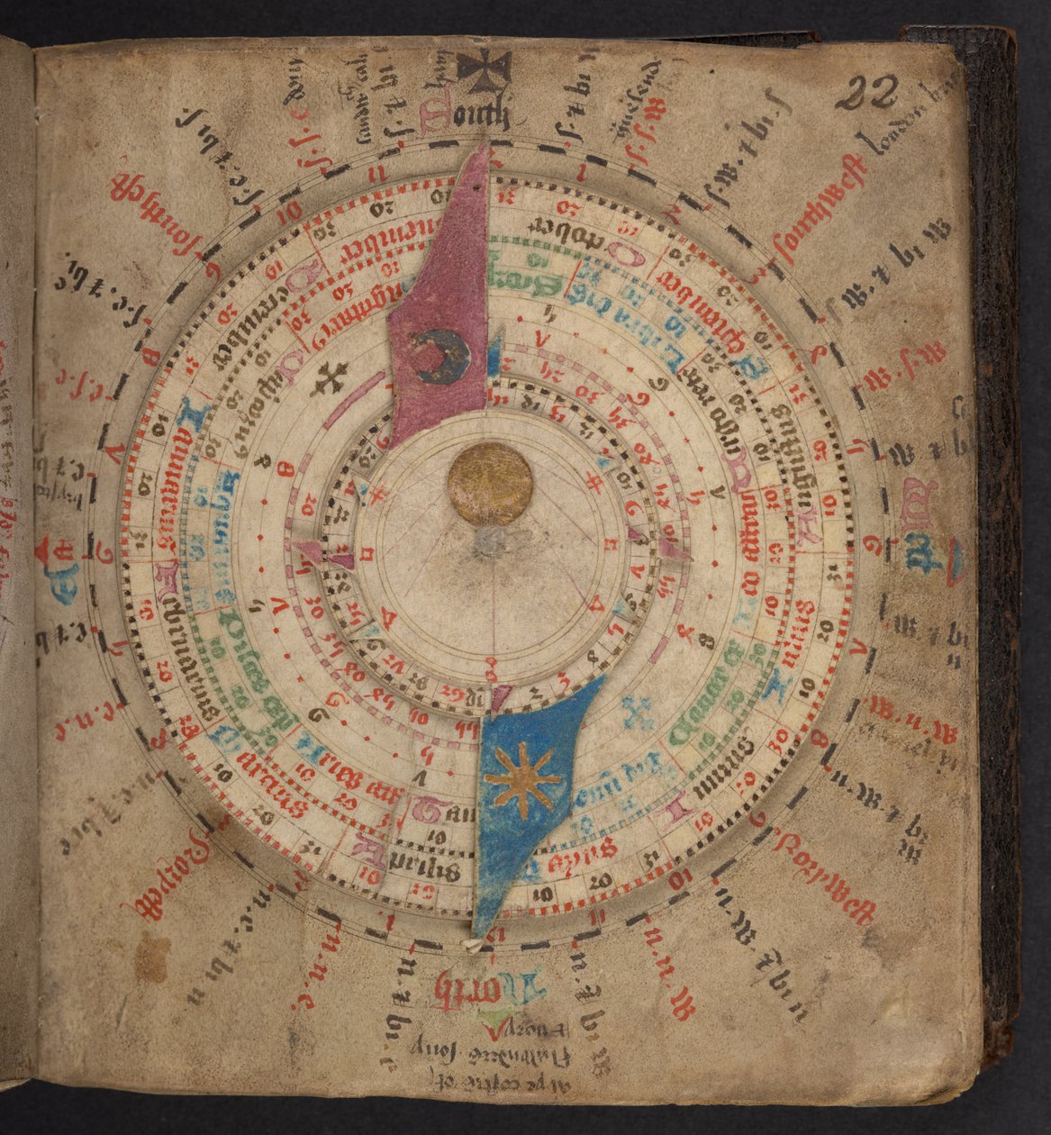 Volvelle fra en astronomisk kalender med måne- og andre tabeller, Egerton MS 848 af European School