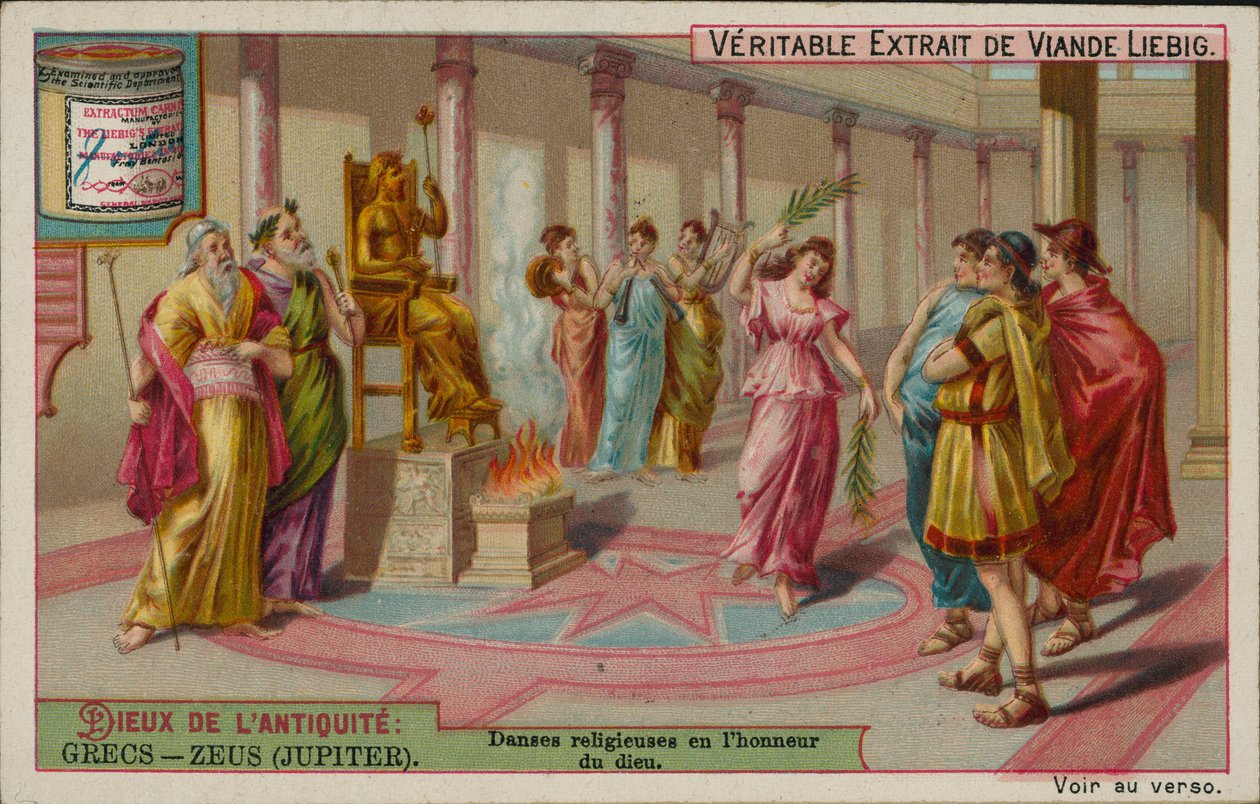 Zeus, gud i det gamle Grækenland (chromolitho) af European School