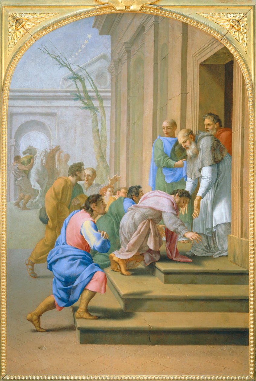 Arrivee de saint Bruno à Grenoble chez saint Hugues - Sankt Brunos ankomst til Grenoble i Sankt Hugues