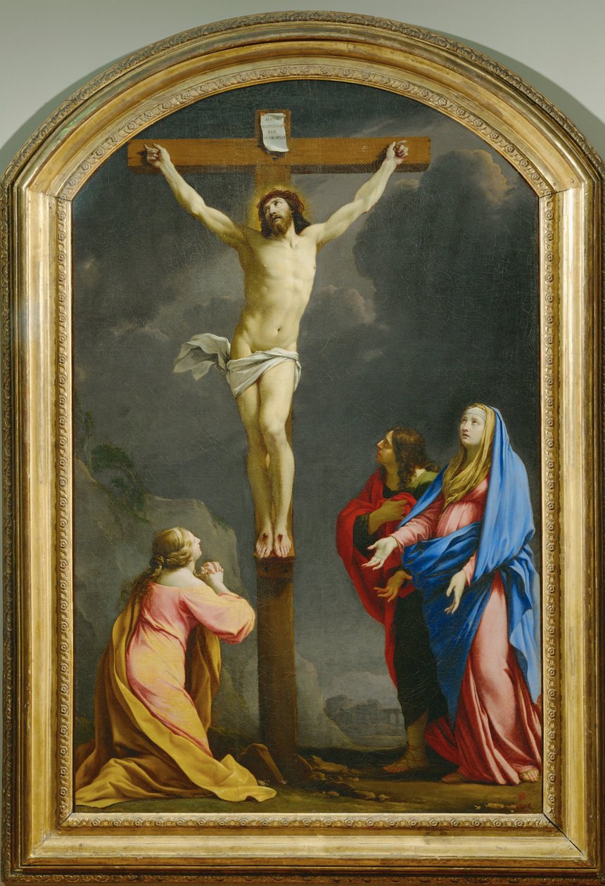 Kristus på korset mellem Magdalene, Jomfru Maria og Sankt Johannes - Korsfæstelse ... af Eustache (studio of) Le Sueur