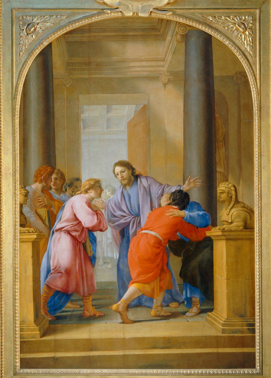 Saint Bruno engage ses disciples et ses amis à quitter le monde - Saint Bruno opfordrer sine disciple og sine venner til at forlade verden ... af Eustache (studio of) Le Sueur