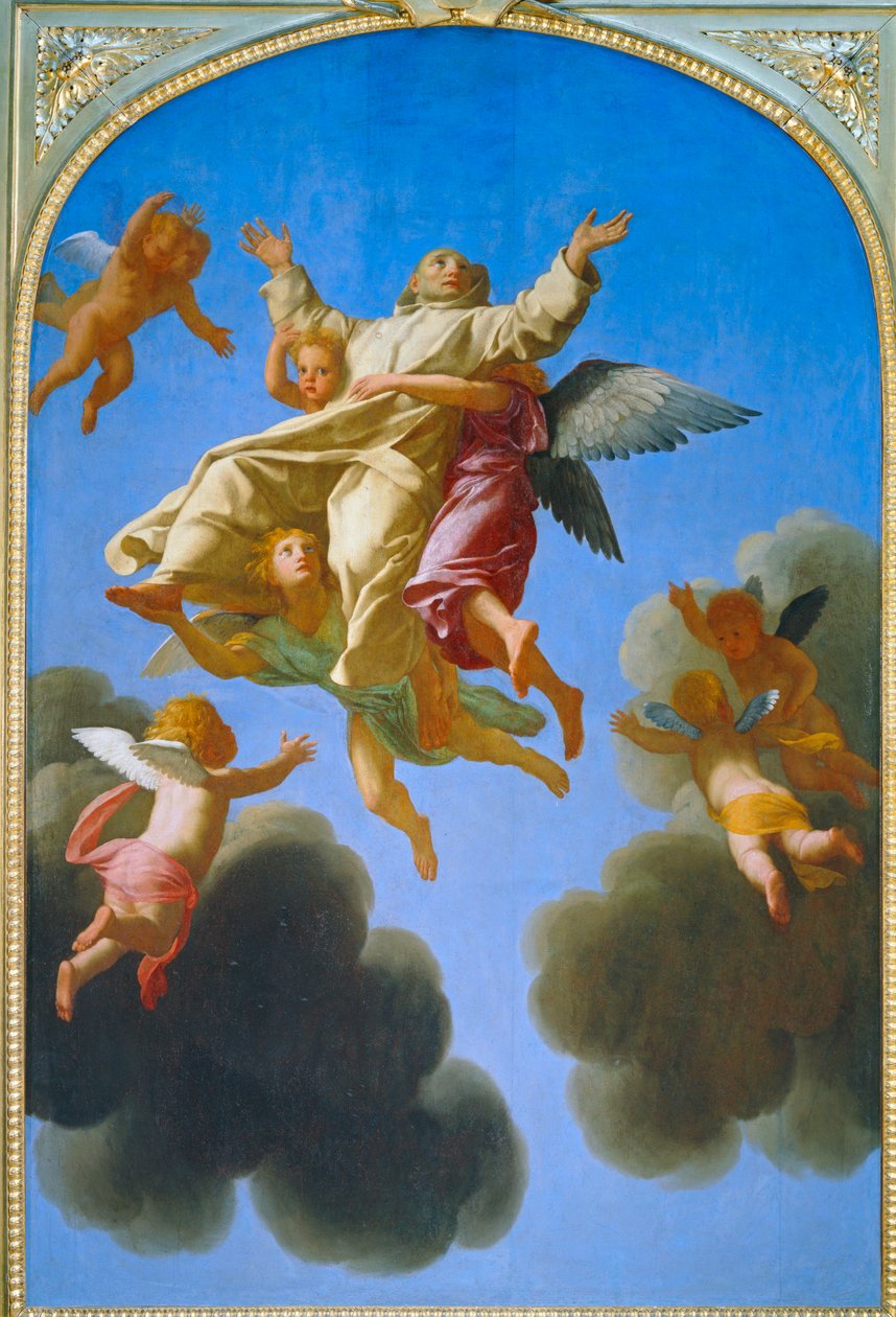 Saint Bruno est enleve au ciel - Saint Brunos opstigning til himlen ... af Eustache (studio of) Le Sueur