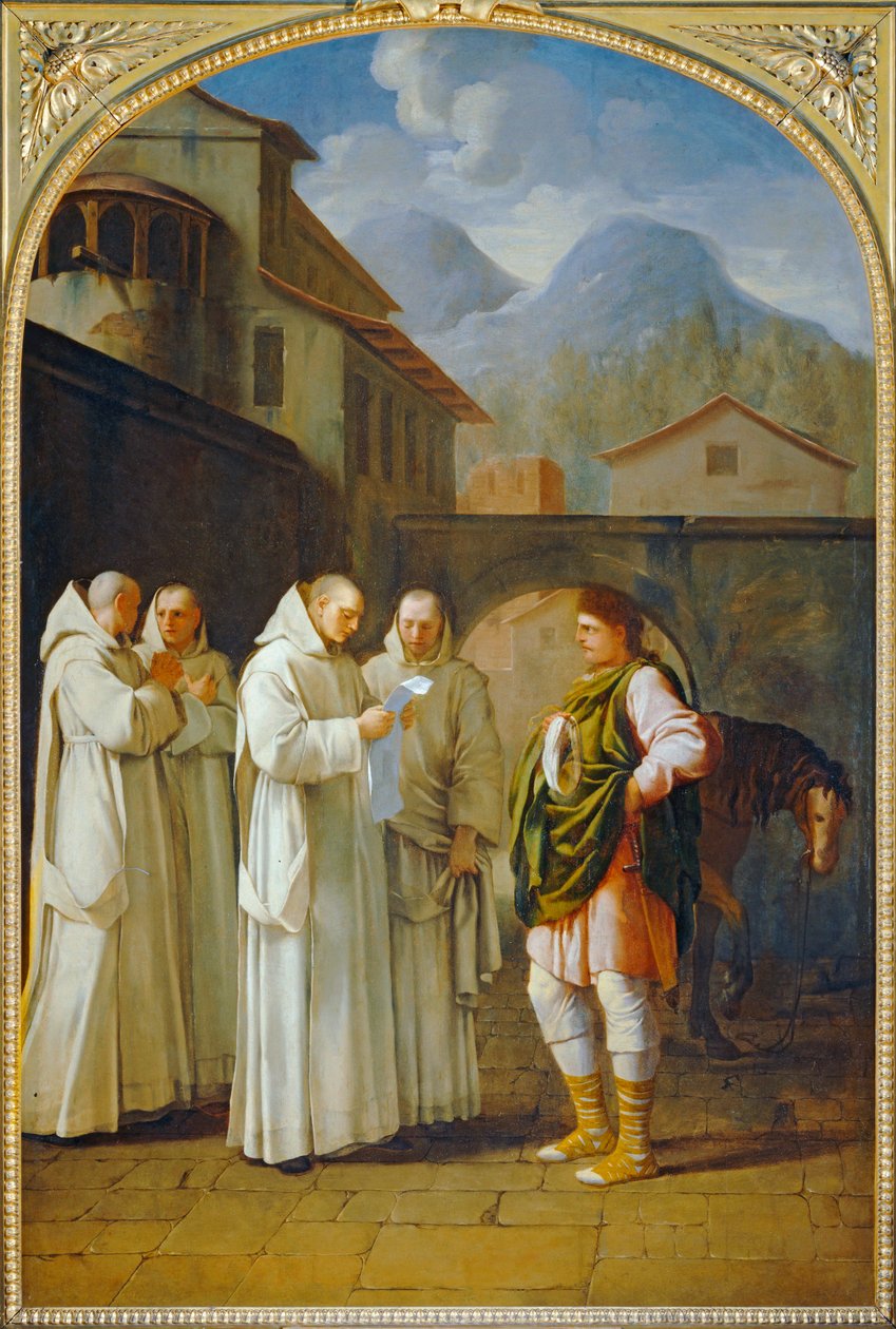 Saint Bruno recoit un messager du pape - Saint Bruno modtager et bud fra paven. 1645-1648 ... af Eustache (studio of) Le Sueur