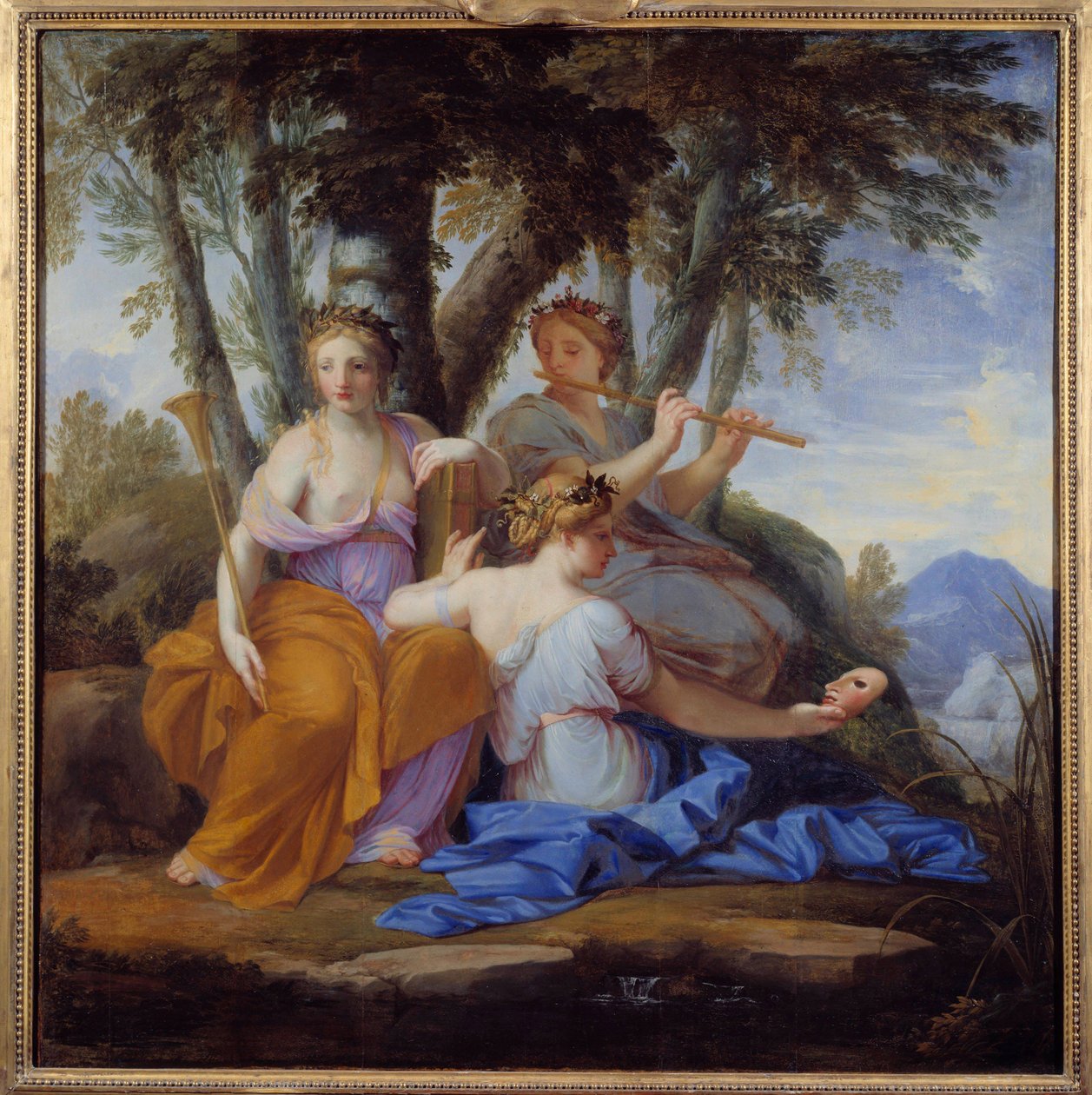Muserne Clio, Euterpe og Thalie Elles er henholdsvis muserne for historie, musik og komedie af Eustache (studio of) Le Sueur
