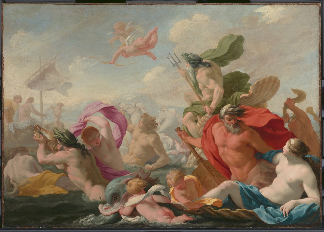 Meeresgötter huldigen der Liebe af Eustache Le Sueur