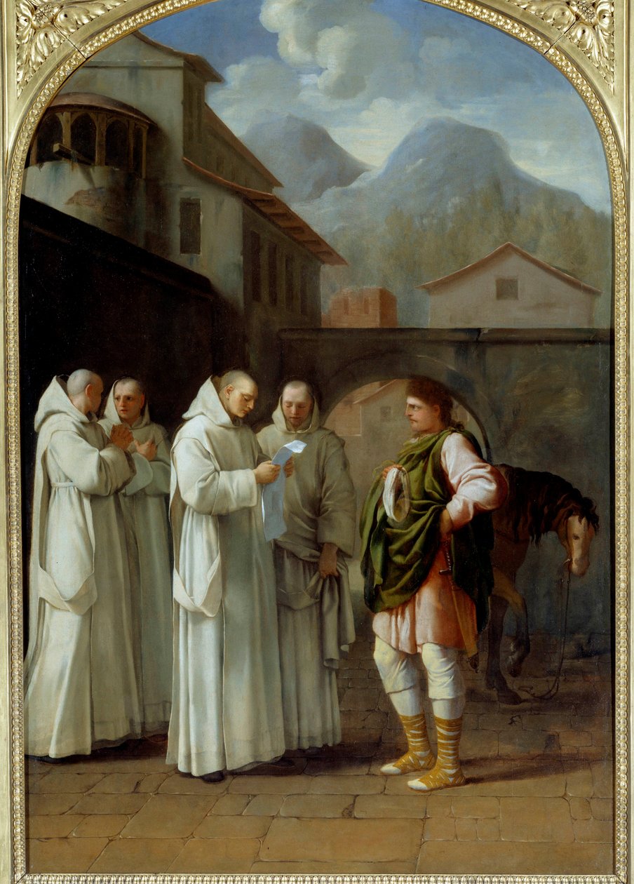 Saint Bruno (1030-1101), grundlæggeren af karteuserordenen modtager en besked fra pave Urban II (Urbano II) af Eustache Le Sueur