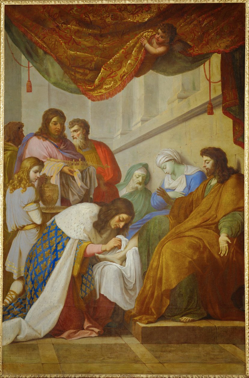 Saint Louis soignant les malades - Saint Louis ... (maleri på lærred) af Eustache Le Sueur