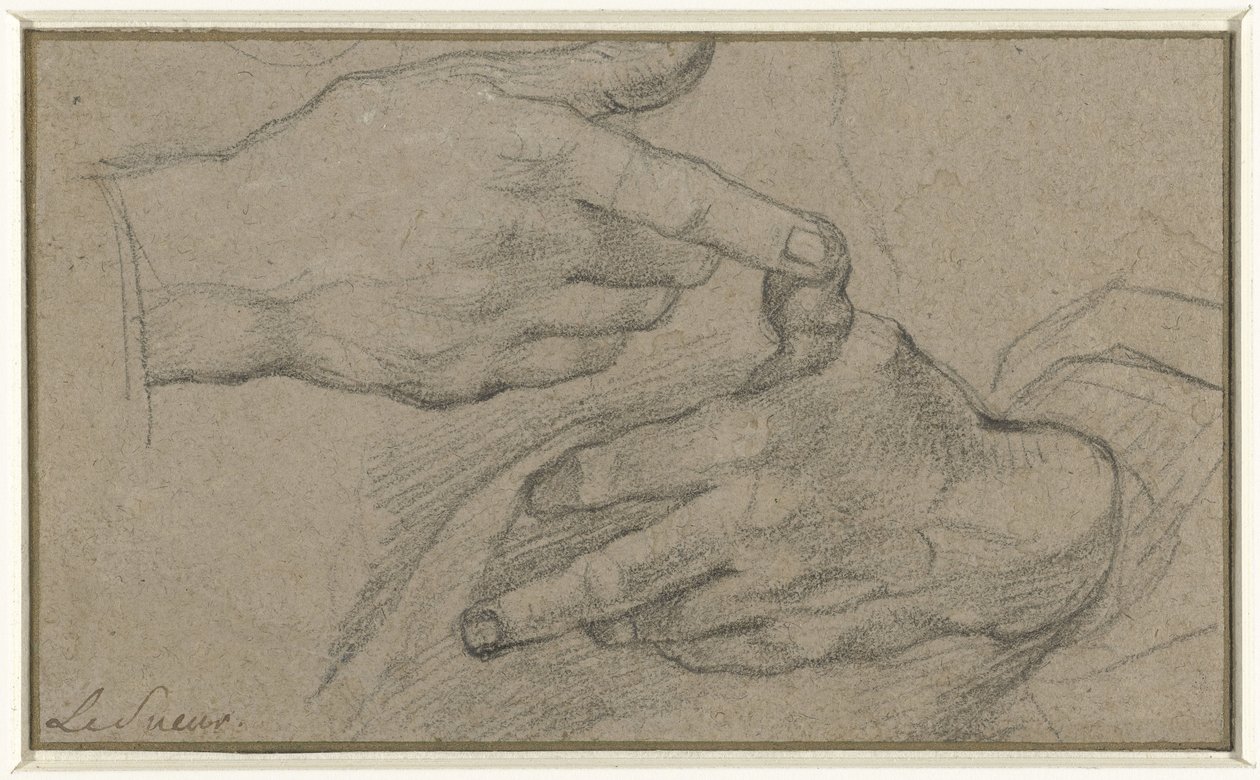 Studie af to hænder af Eustache Lesueur