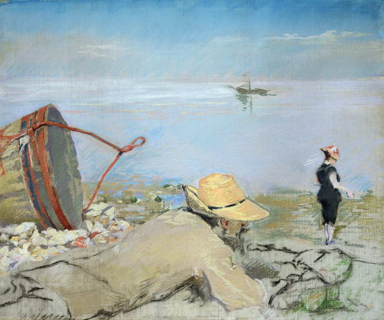 Henri Guerard slapper af på stranden (pastel på lærred) af Eva Gonzalès