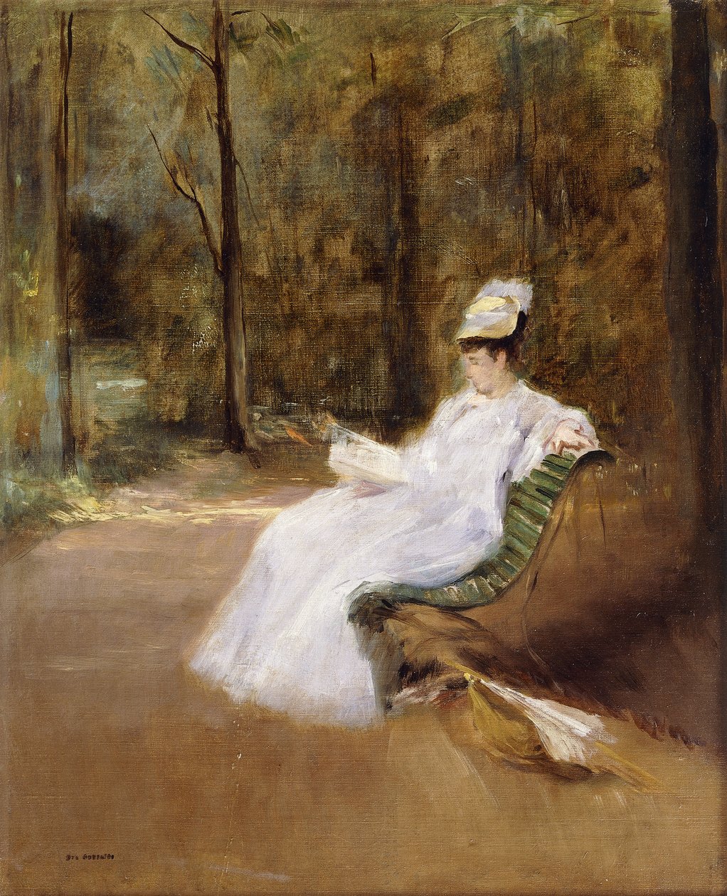 Sidder på en bænk; Sur le Banc, ca. 1848 af Eva Gonzalès