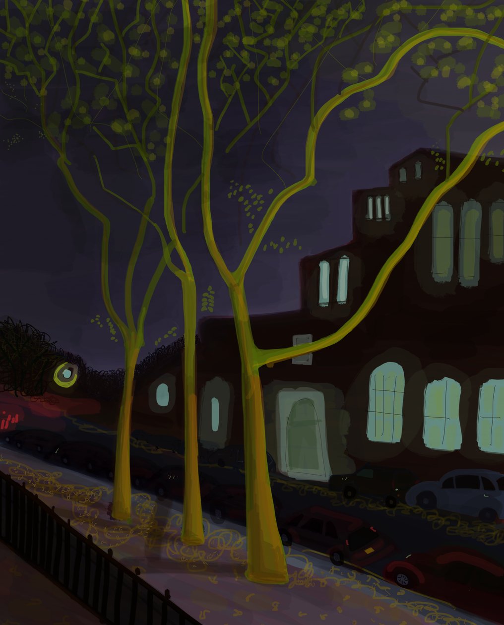 11th Street At Night, 2016 (håndtegnet på en iPad med en Apple-blyant) af Evan Sklar