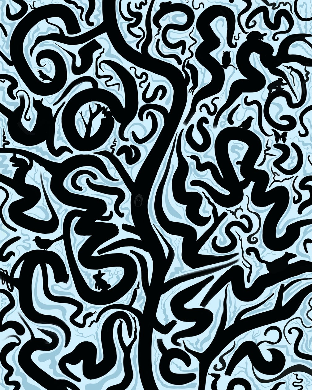 17 dyr gemt i et træ (digital kunst) af Evan Sklar