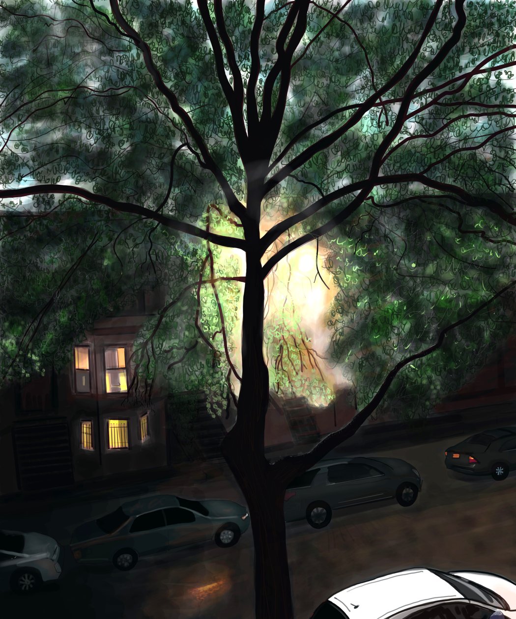 Efter regn, første lys, Brooklyn (digital kunst) af Evan Sklar