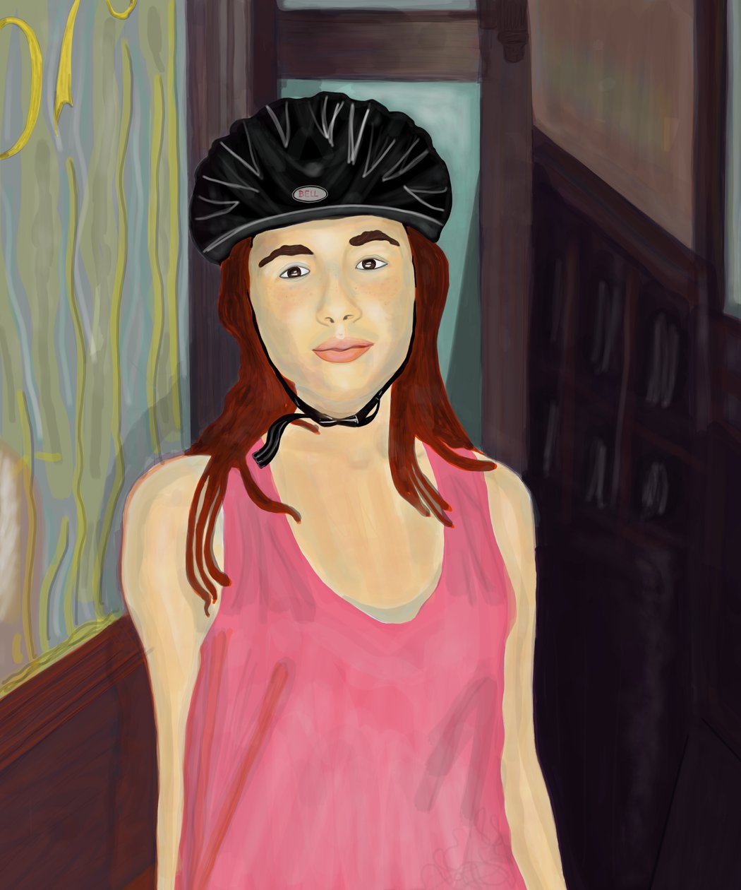 Ava i cykelhjelm, Brooklyn (digital kunst) af Evan Sklar