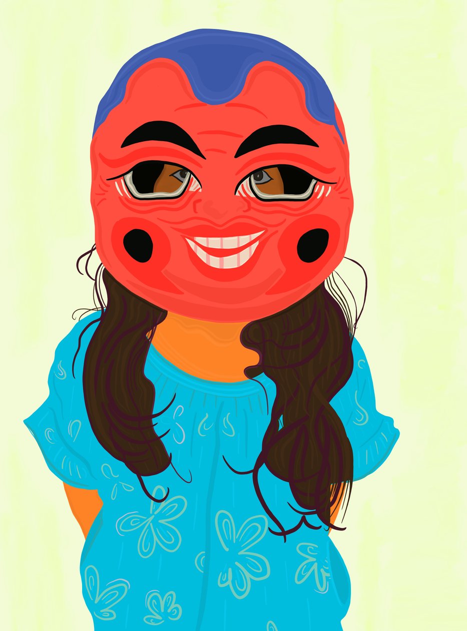 Ava i vietnamesisk maske, ca. 2020-24 (digital kunst) af Evan Sklar