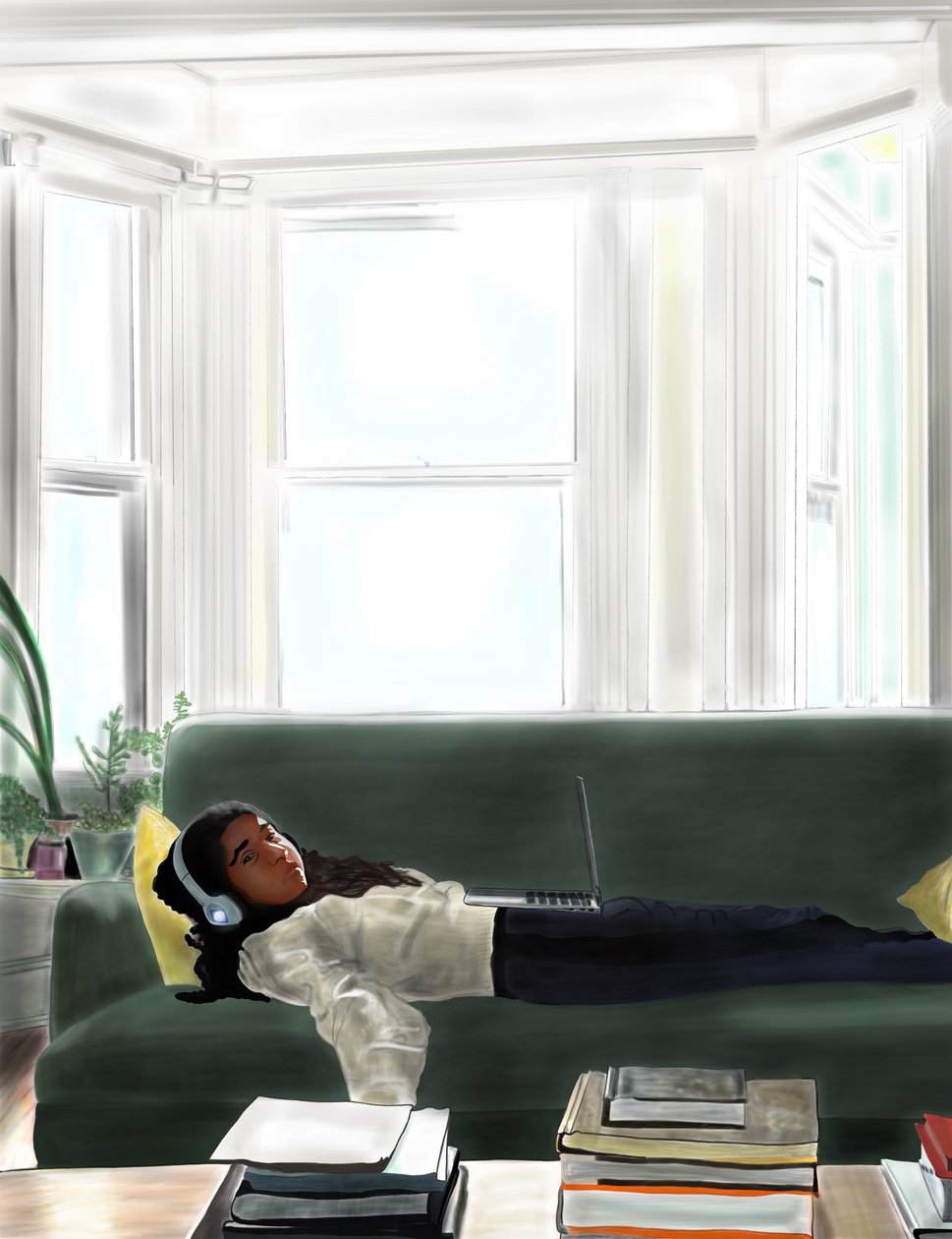Ava på sofaen, Brooklyn (digital kunst) af Evan Sklar