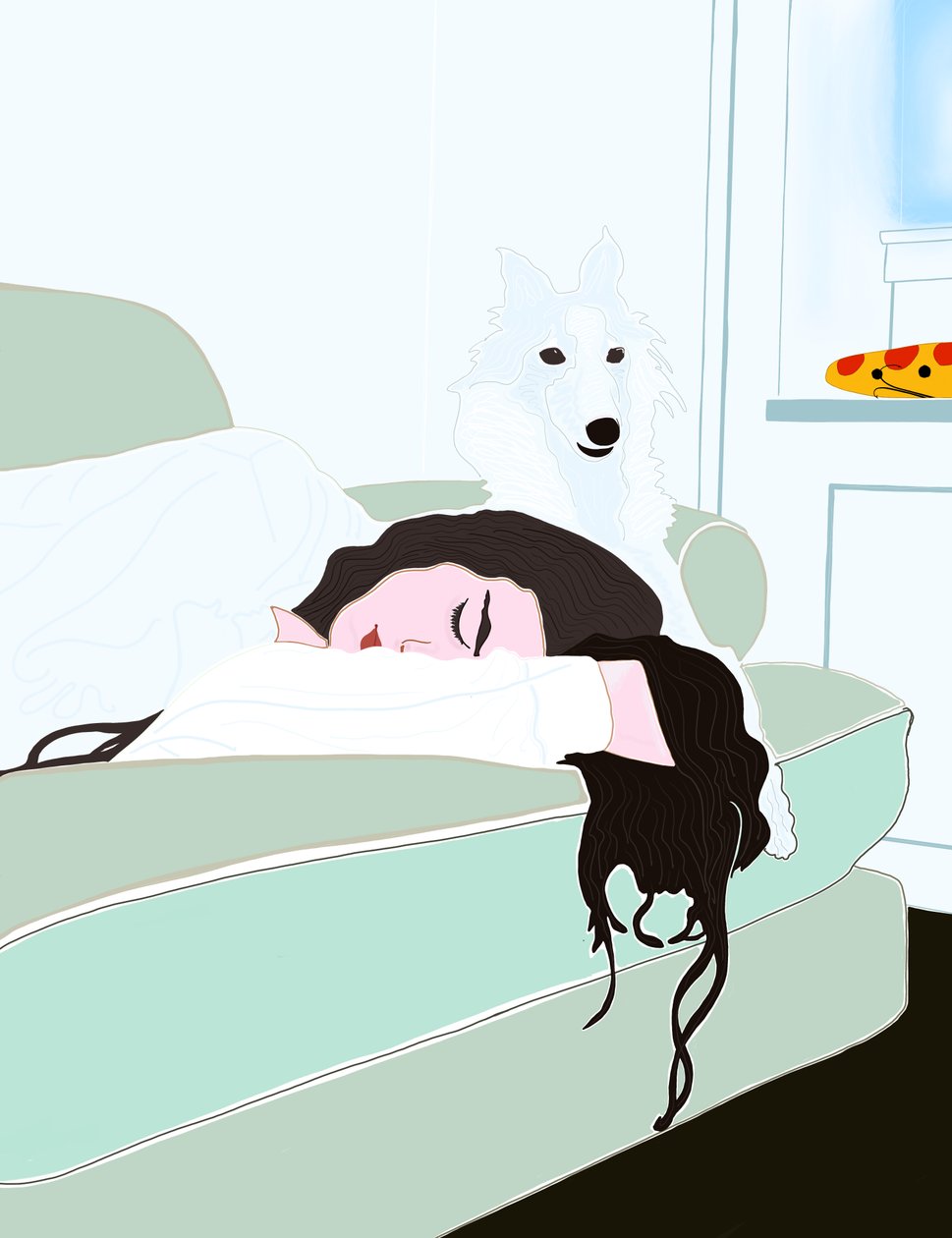 Ava og Minnie sover (digital kunst) af Evan Sklar