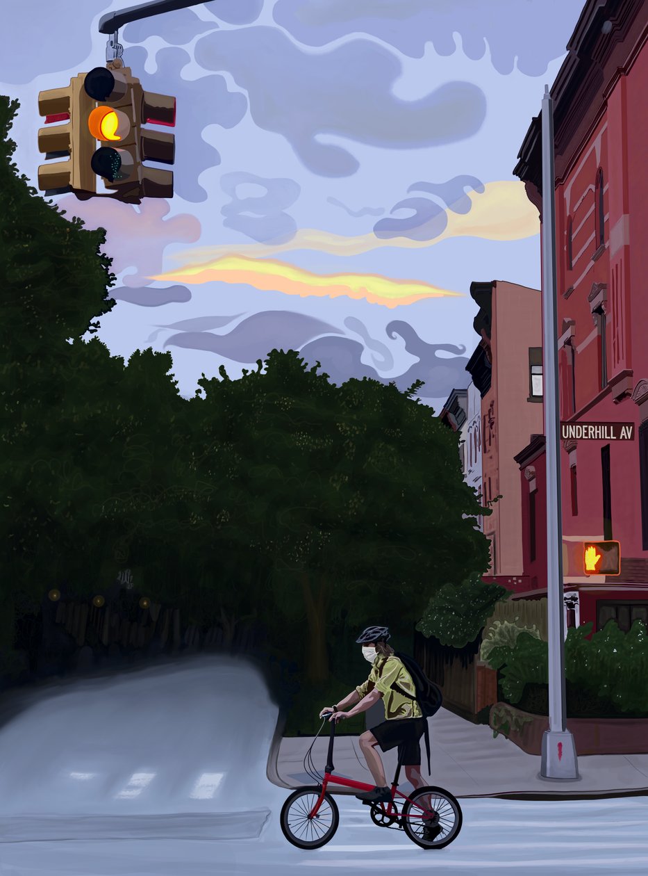 Cyklist på Underhill Avenue, Brooklyn (digital kunst) af Evan Sklar
