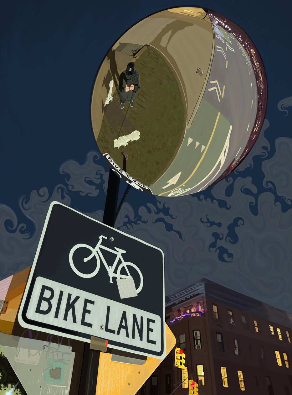 Skilt med cykelsti, Prospect Park (digital kunst) af Evan Sklar