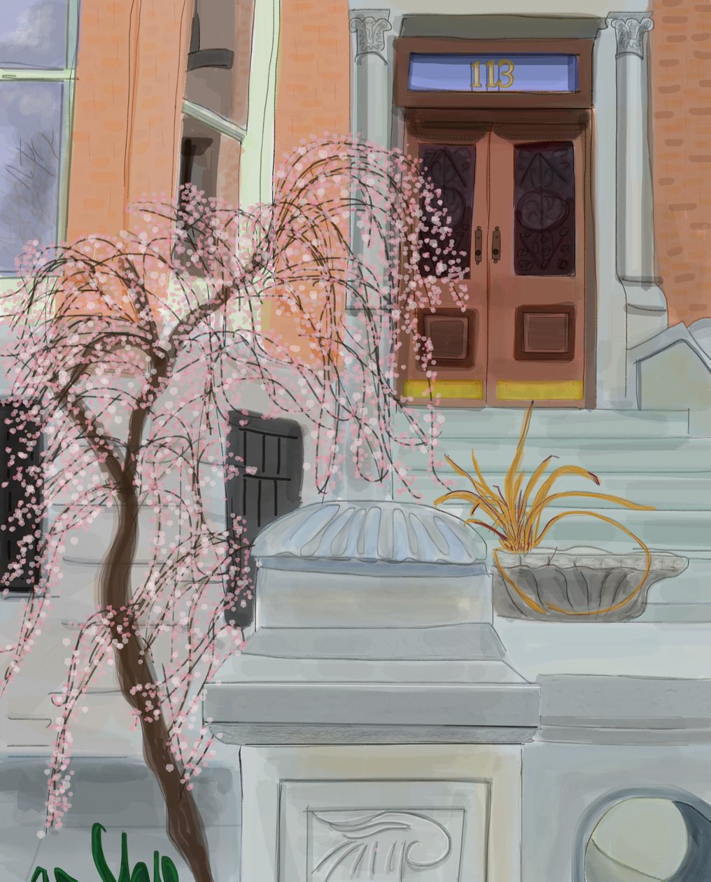 Blomstrende kirsebærtræ, Brooklyn, 2017 (håndtegnet på en iPad med en Apple-blyant) af Evan Sklar