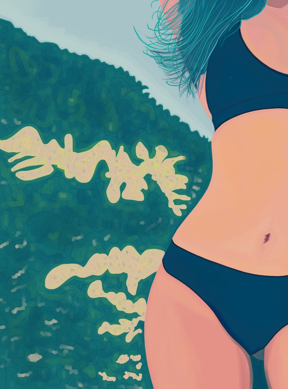Blå bikini, Brooklyn (digital kunst) af Evan Sklar