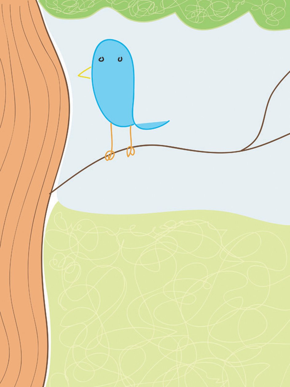 Blue Bird On Skinny branch, 2015 (håndtegnet på en iPad med en Apple-blyant) af Evan Sklar