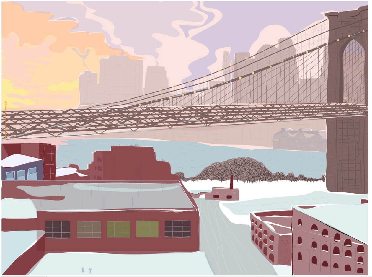 Brooklyn Bridge, Clearing Storm, 2015 (håndtegnet på en iPad med en Apple-blyant) af Evan Sklar