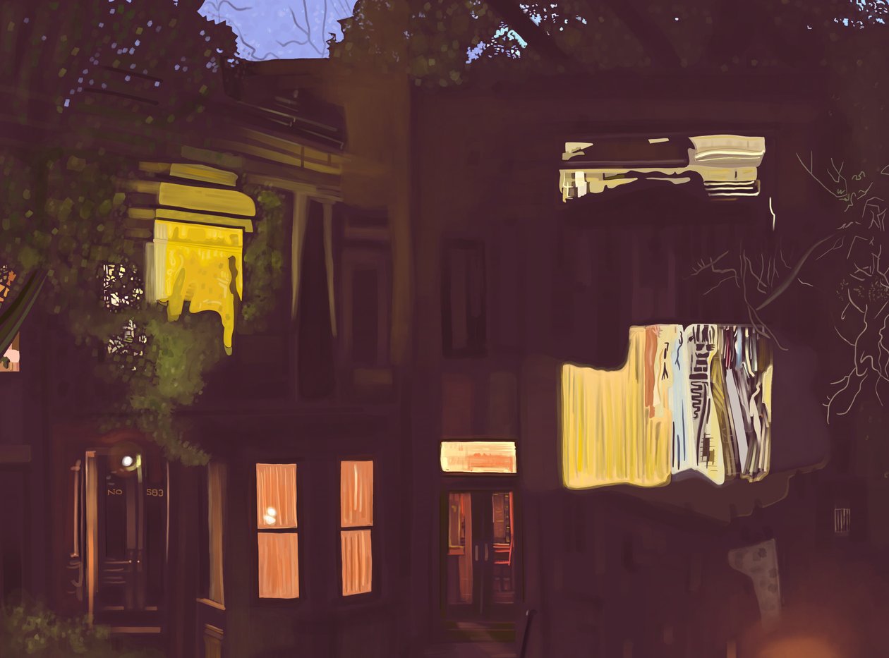 Brownstones at Night , ca. 2020-24 (digital kunst) af Evan Sklar