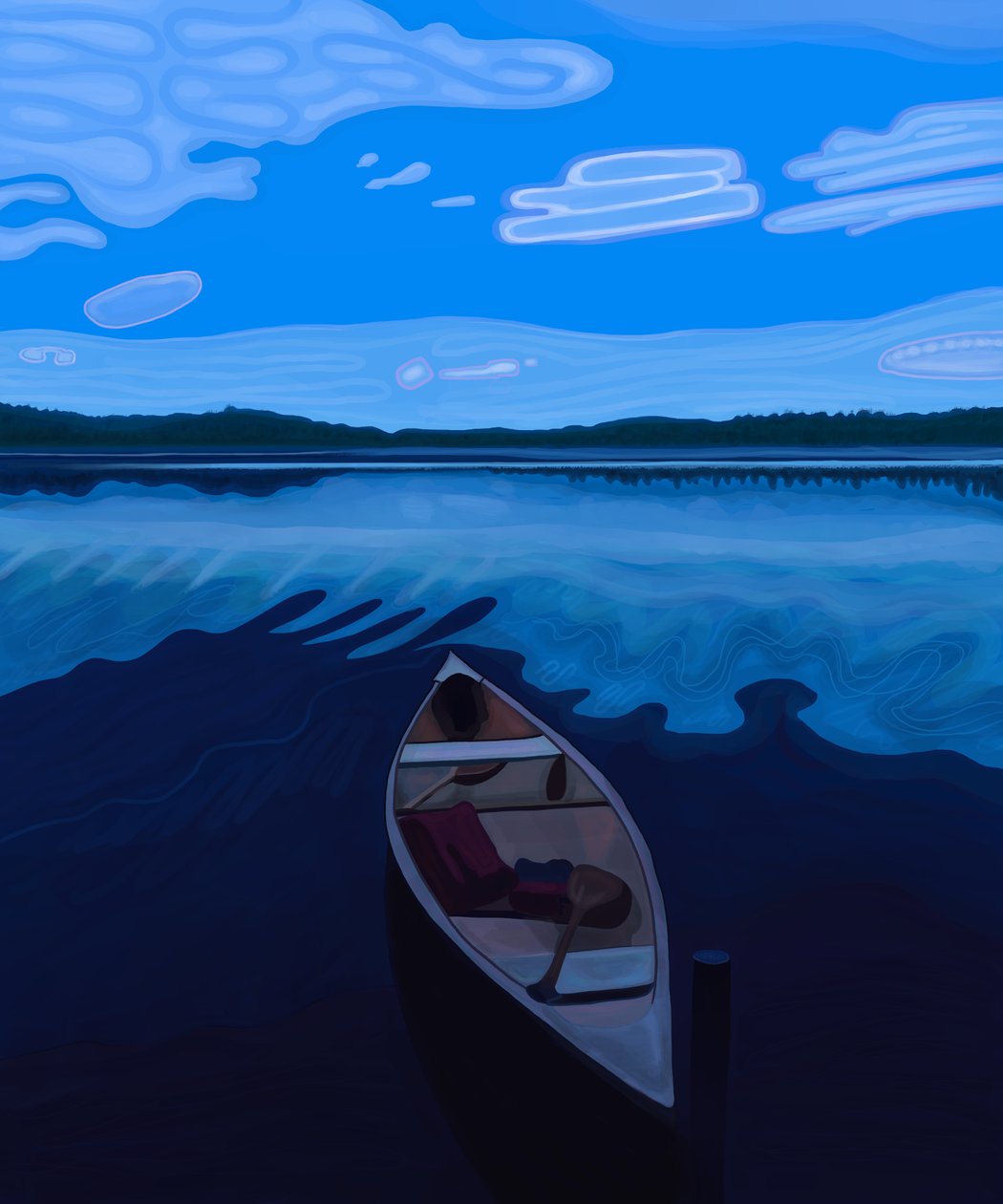 Kano på Maine Lake i skumringen (digital kunst) af Evan Sklar