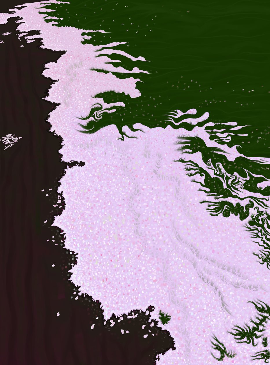 Kirsebærblomsterblade på jorden (digital kunst) af Evan Sklar