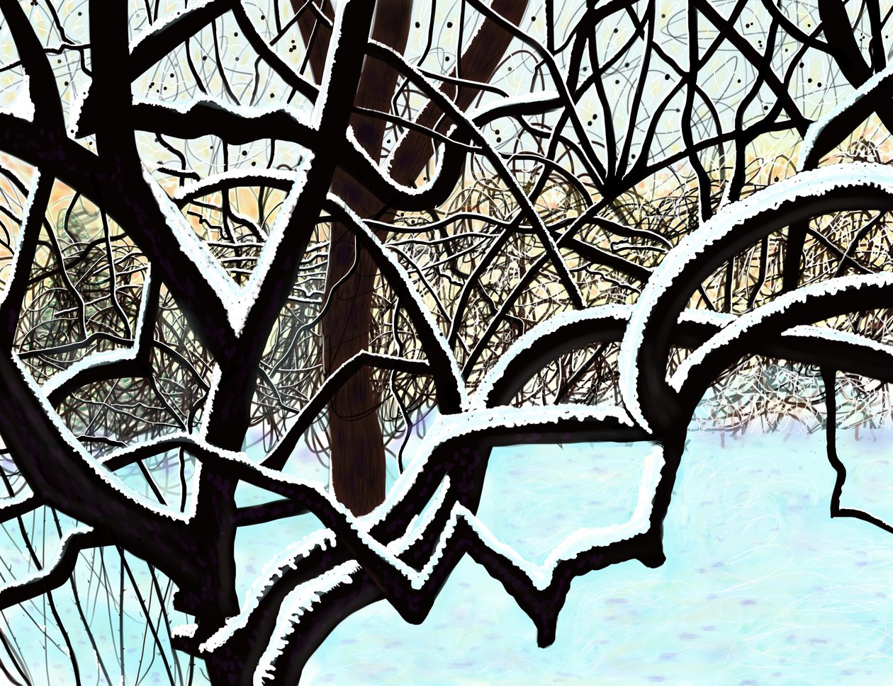 Kirsebærtræ i sne, Brooklyn (digital kunst) af Evan Sklar