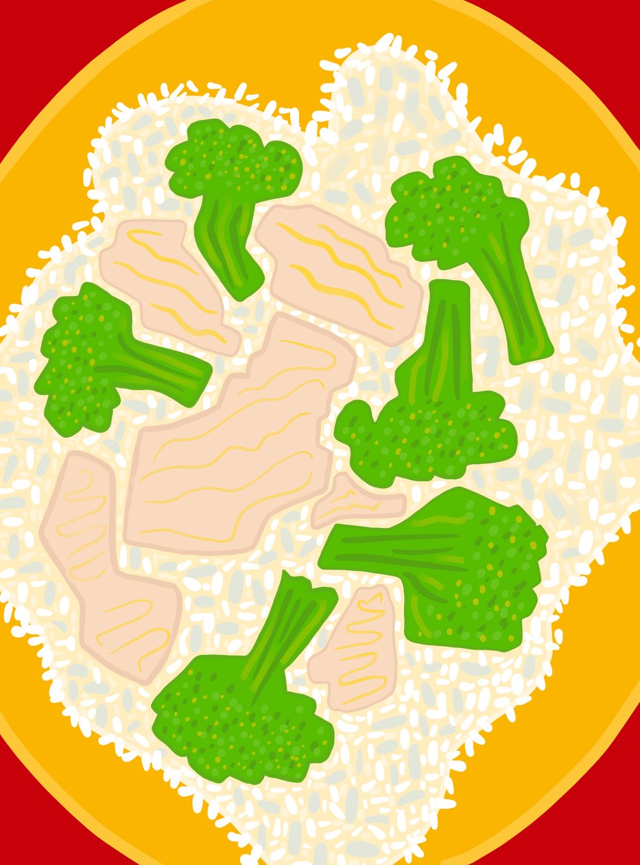 Kylling og broccoli, 2025 (digital kunst) af Evan Sklar