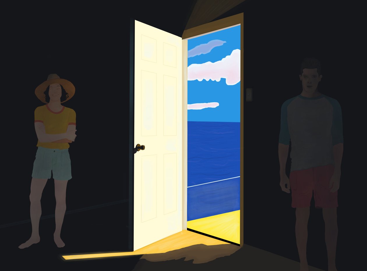 Par i strandhus, Brooklyn (digital kunst) af Evan Sklar