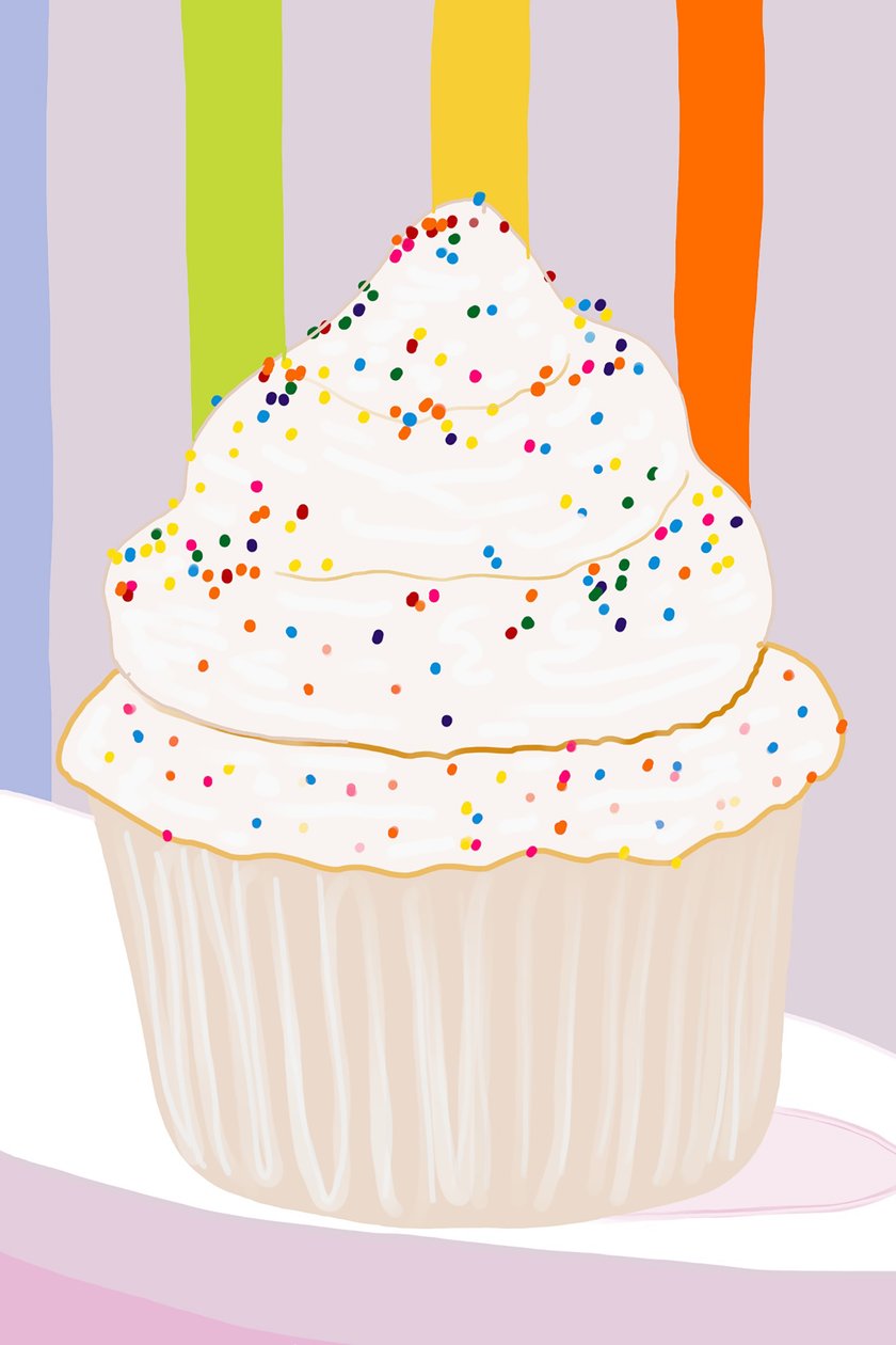 Cupcake med vaniljeglasur og krymmel, Brooklyn (digital kunst) af Evan Sklar